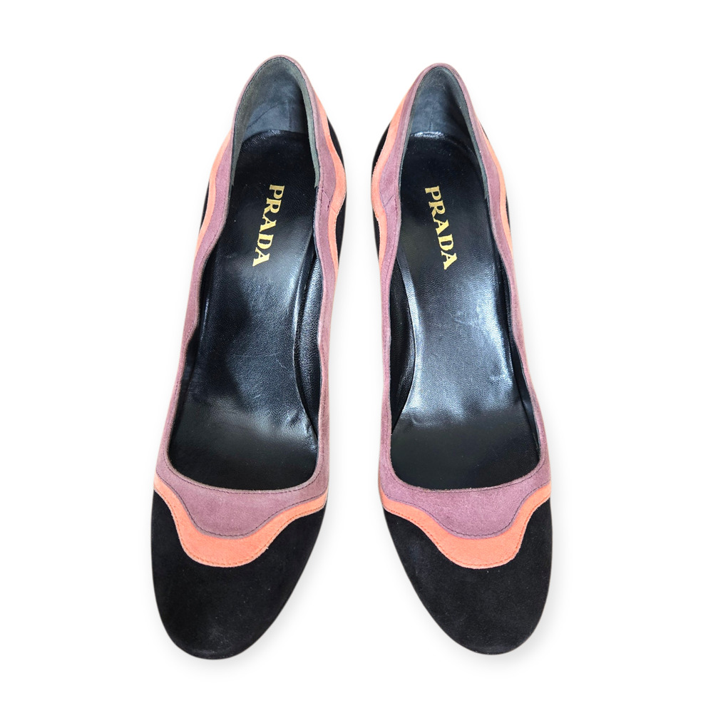Prada Camoscio Y2K Spring 2008 Archive Suede Wave Scallop Trim Pumps IT 39 US 9 - Picture 4 of 10
